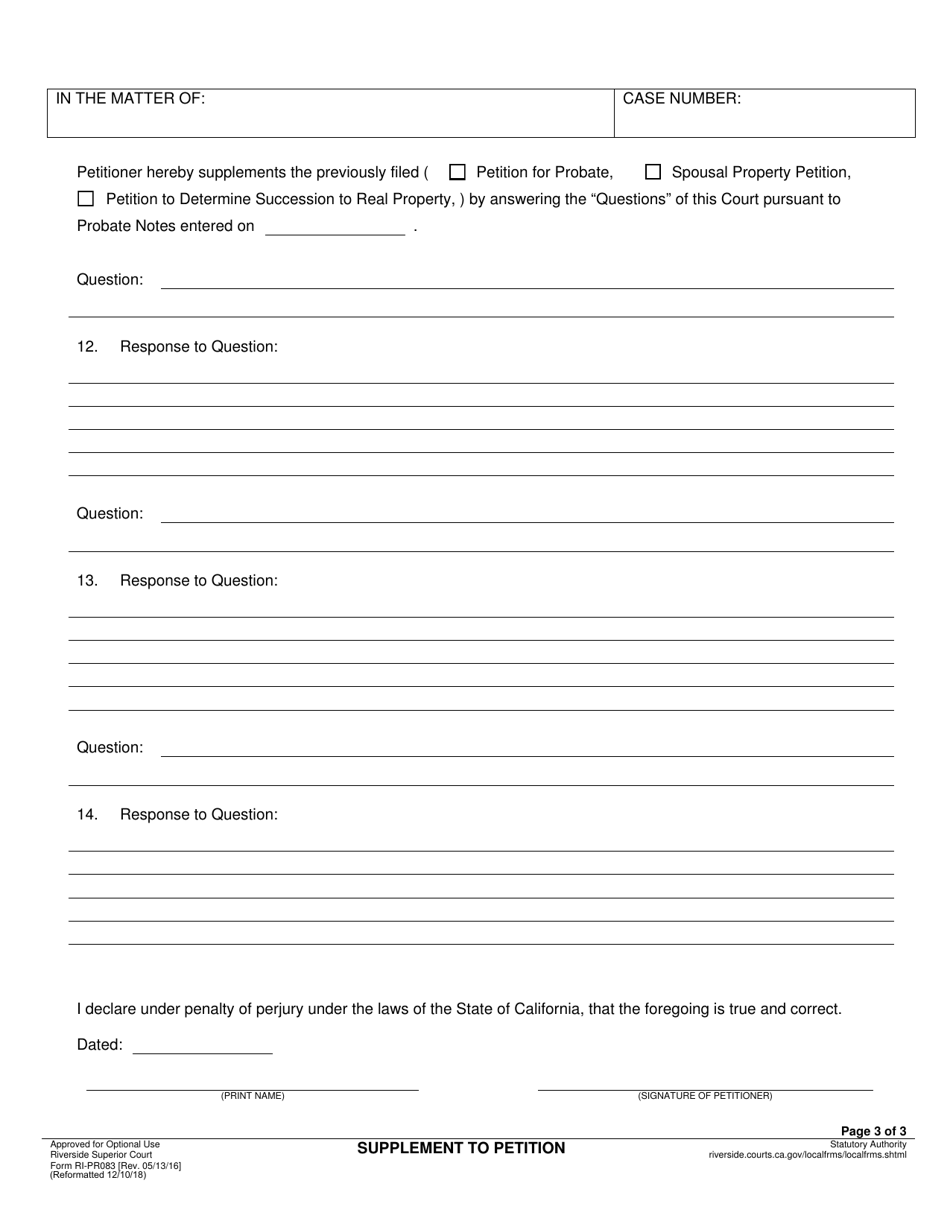 Form RI-PR083 Supplement to Petition - County of Riverside, California, Page 3