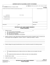 Document preview: Form RI-PR078 Petition to Set Aside Exempt Property - County of Riverside, California