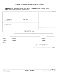 Document preview: Form RI-PR043 Receipt for Will - County of Riverside, California