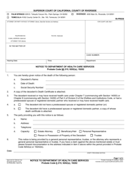 Document preview: Form RI-PR036 Notice to Department of Health Care Services - County of Riverside, California