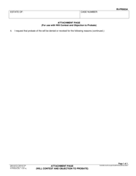 Document preview: Form RI-PR063A Attachment Page (Will Contest and Objection to Probate) - County of Riverside, California