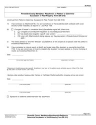 Document preview: Form RI-PR101 Riverside County Attachment to Petition to Determine Succession of Real Property (Form De-310) - County of Riverside, California