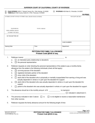 Document preview: Form RI-PR082 Petition for Family Allowance - County of Riverside, California