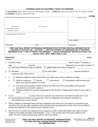 Form RI-PR006 First and Final Report of Personal Representative; Petition for Final Distribution and for Payment of Compensation - County of Riverside, California