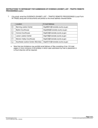 Instructions for Form RI-TR020 Evidence (Exhibit) List - Traffic Remote Proceedings - County of Riverside, California, Page 2