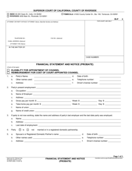 Form RI-PR073 Financial Statement and Notice (Probate) - County of Riverside, California