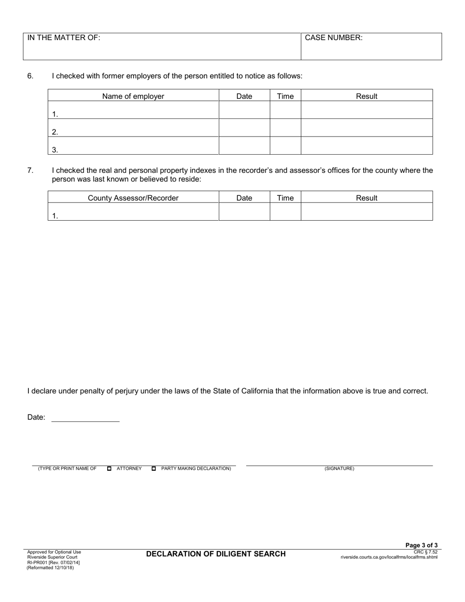 Form RI-PR001 Declaration of Diligent Search - County of Riverside, California, Page 3
