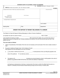 Form RI-PR015 Order for Deposit of Money Belonging to a Minor - County of Riverside, California