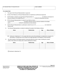 Form RI-PR007 Order on First and Final Report of Personal Representative; Petition for Final Distribution and for Payment of Compensation - County of Riverside, California, Page 2