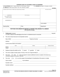 Document preview: Form RI-PR014 Petition for Order Re Deposit of Money Belonging to a Minor - County of Riverside, California