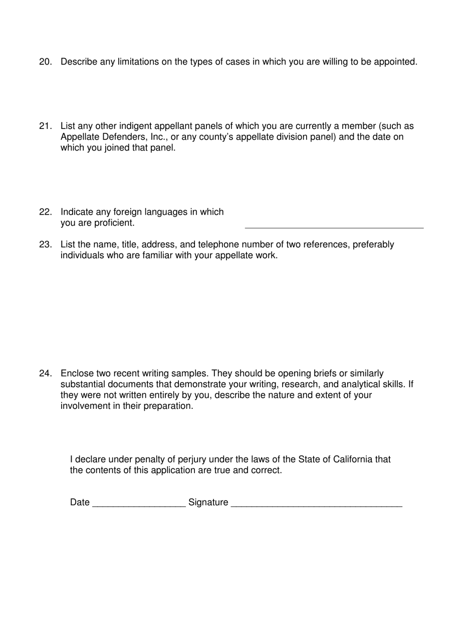 Application for Appointment to Appellate Defense Panel - County of Riverside, California, Page 4