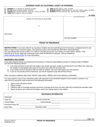 Document preview: Form RI-TR009 Proof of Insurance - County of Riverside, California