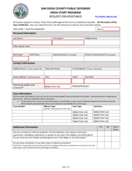 Document preview: Request for Assistance - Fresh Start Program - County of San Diego, California