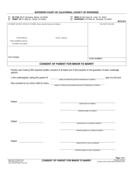 Document preview: Form RI-FL071 Consent of Parent for Minor to Marry - County of Riverside, California