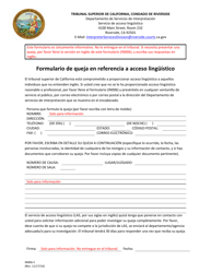 Document preview: Formulario IN006 Formulario De Queja En Referencia a Acceso Linguistico - County of Riverside, California (Spanish)