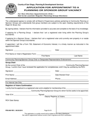 Form PDS-900 Application for Appointment to a Planning or Sponsor Group Vacancy - County of San Diego, California, Page 2