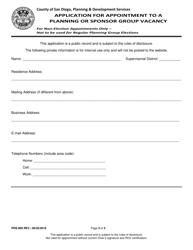 Form PDS-900 Application for Appointment to a Planning or Sponsor Group Vacancy - County of San Diego, California, Page 3