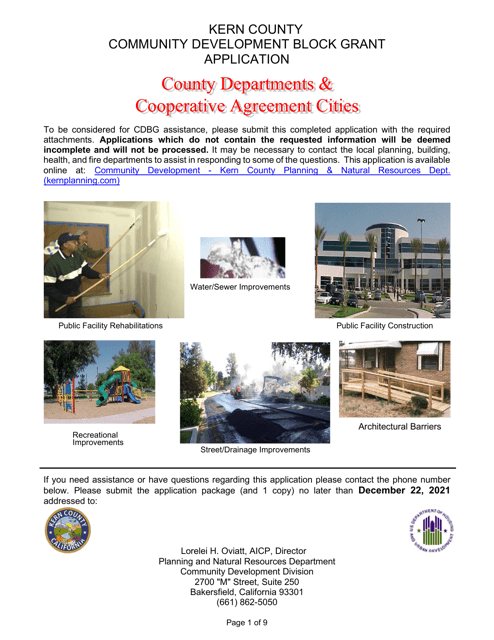 Community Development Block Grant Application - County Departments and Cooperative Agreement Cities - County of Kern, California