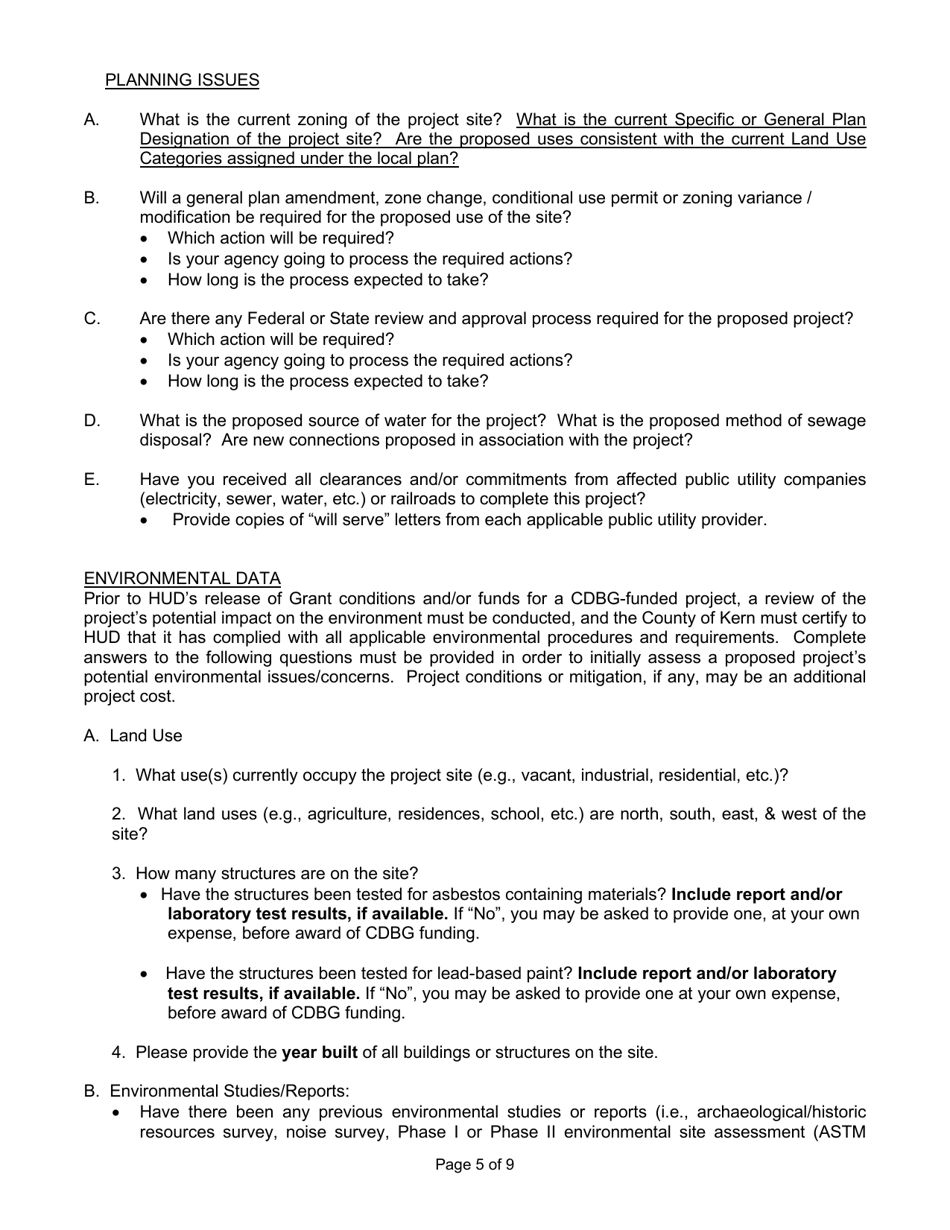 Community Development Block Grant Application - County Departments and Cooperative Agreement Cities - County of Kern, California, Page 5