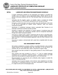 Form PDS406 Landscape Certificate of Completion Checklist - County of San Diego, California, Page 2