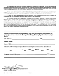 Form PDS421 Owner-Builder Declaration Form - County of San Diego, California, Page 2