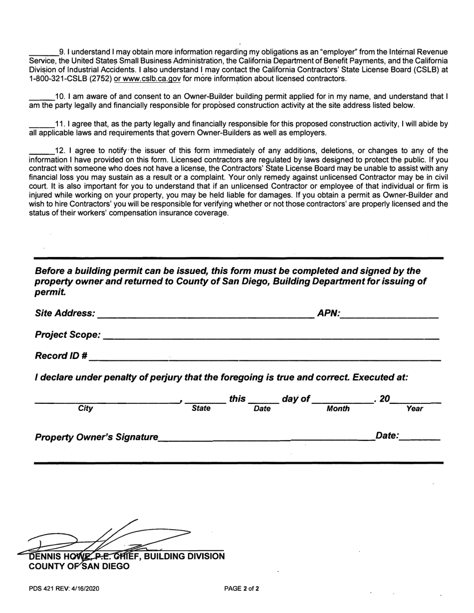 Form PDS421 - Fill Out, Sign Online and Download Fillable PDF, County ...