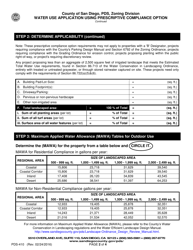 Form PDS-410 Water Use Application Using Prescriptive Compliance Option - County of San Diego, California, Page 2