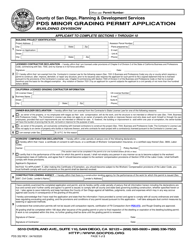 Form PDS352 Pds Minor Grading Permit Application - County of San Diego, California