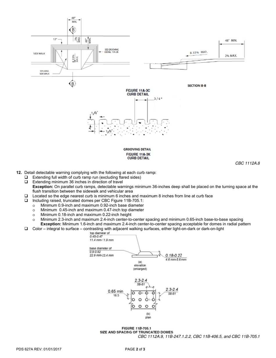 Form PDS627A Accessibility Correction List for Multifamily Housing - Curb Ramps - County of San Diego, California, Page 2