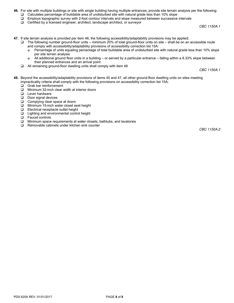 Form PDS625A Accessibility Correction List for Multifamily Housing - Code Applicability, Site Accessibility, and Exterior Routes of Travel - County of San Diego, California, Page 8