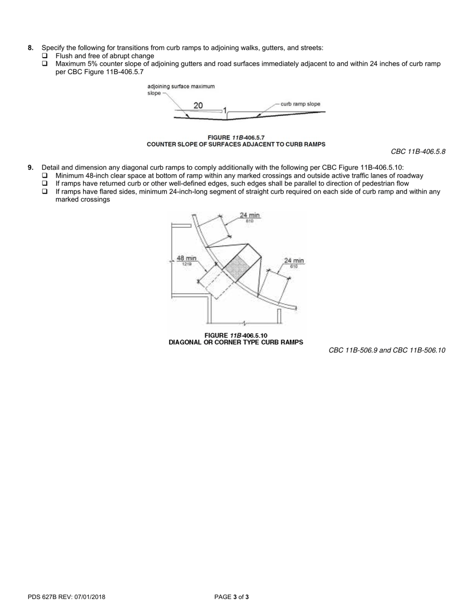 Form PDS627B Accessibility Correction List for Public Accommodations  Commercial Buildings - Curb Ramps - County of San Diego, California, Page 3