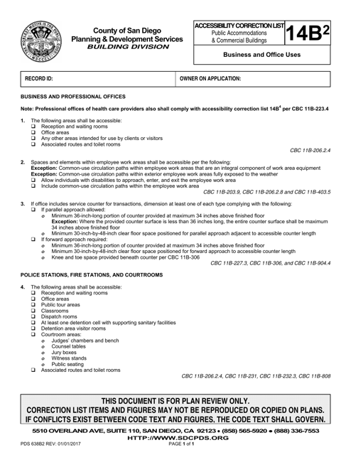 Form PDS638B2 Accessibility Correction List for Public Accommodations & Commercial Buildings - Business and Office Uses - County of San Diego, California