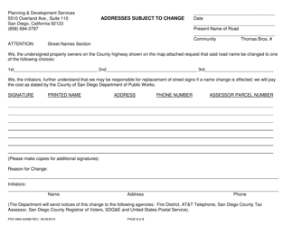 Form PDS098A (PDS098B) Addresses Subject to Change - County of San Diego, California, Page 3