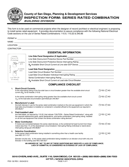 Form PDS132 Inspection Form: Series Rated Combination - County of San Diego, California