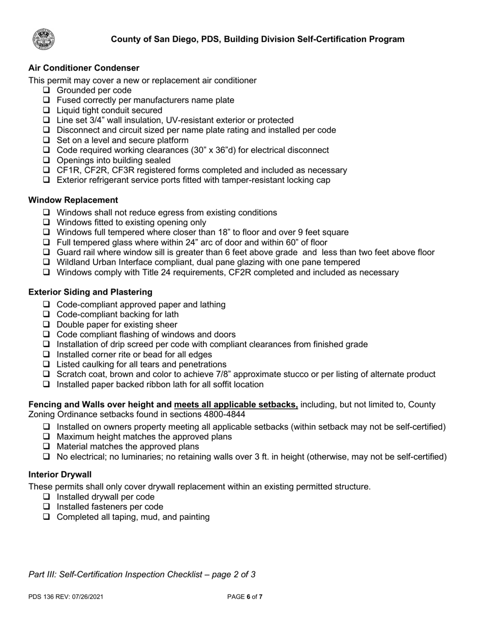 Form PDS136 Building Self-certification Program - County of San Diego, California, Page 6