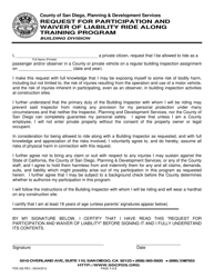 Form PDS332 &quot;Request for Participation and Waiver of Liability Ride Along Training Program&quot; - County of San Diego, California