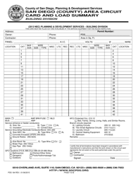 Document preview: Form PDS184 San Diego (County) Area Circuit Card and Load Summary - County of San Diego, California