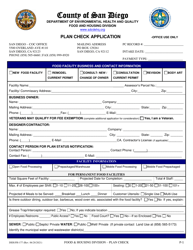 Document preview: Form DEH:FH-177 Plan Check Application - County of San Diego, California