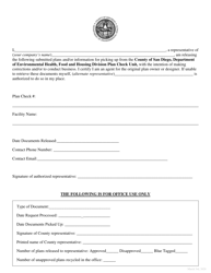 Document preview: Release Form for Plans - County of San Diego, California