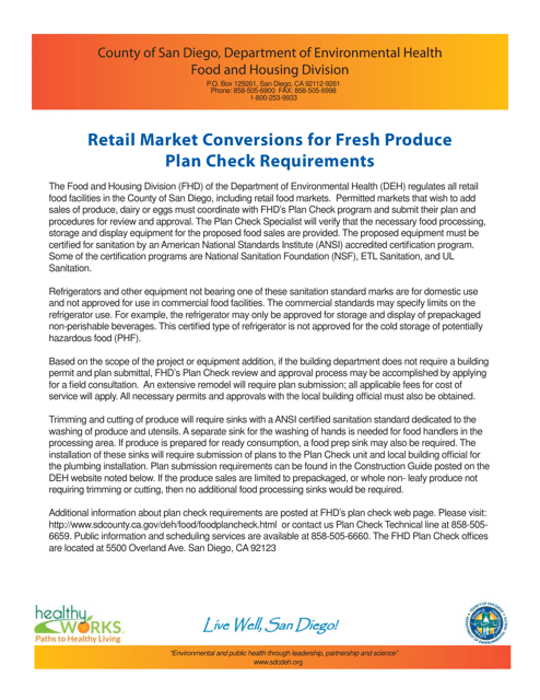 Plan Check Inspection Checklist - Retail Market Conversions for Fresh Produce - County of San Diego, California Download Pdf