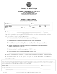 Document preview: Request for Exemption - Electric Convection Oven - County of San Diego, California