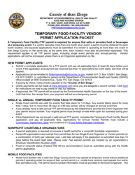 Document preview: Temporary Food Facility Vendor Permit Application - County of San Diego, California