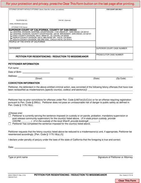 Form CRM-277  Printable Pdf