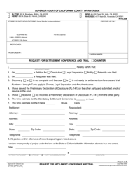 Document preview: Form RI-FL008 Request for Settlement Conference and Trial - County of Riverside, California