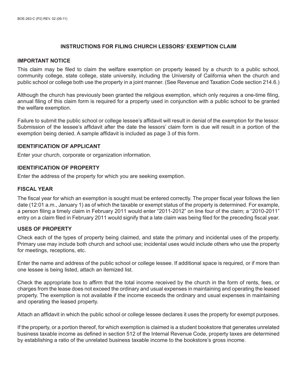 Form BOE-263-C Church Lessors Exemption Claim - County of Riverside, California, Page 2