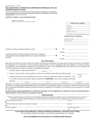 Formulario BOE-266 Reclamo Para La Exencion De Impuestos Prediales De Los Propietarios De Casas - California (Spanish)
