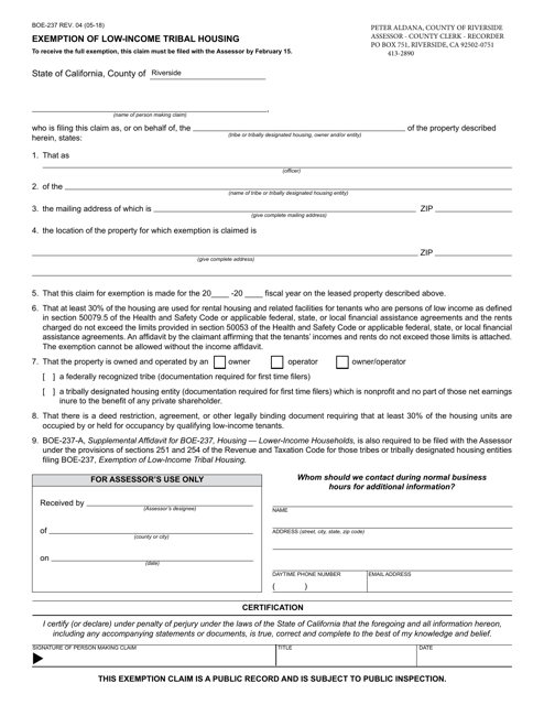 Form BOE-237 Download Fillable PDF or Fill Online Exemption of Low ...