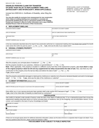 Form BOE-62 &quot;Disabled Persons Claim for Transfer of Base Year Value to Replacement Dwelling (Intracounty and Intercounty, When Applicable)&quot; - County of Riverside, California