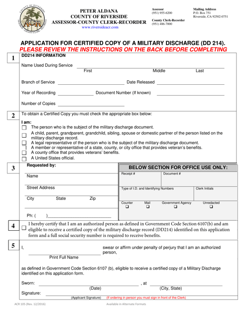 Form ACR105  Printable Pdf