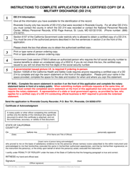 Form ACR105 Application for Certified Copy of a Military Discharge (DD 214) - County of Riverside, California, Page 2